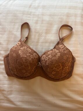Victoria’s Secret Lace-Trim Lightly Lined Smooth Demi Bra in Brown 36DD/E80